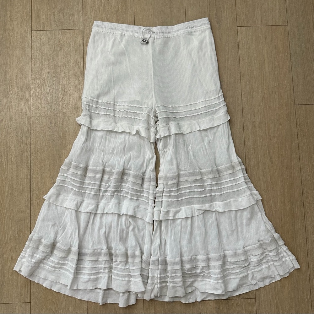 Free People Movement White Ruffle Wide Leg Pants